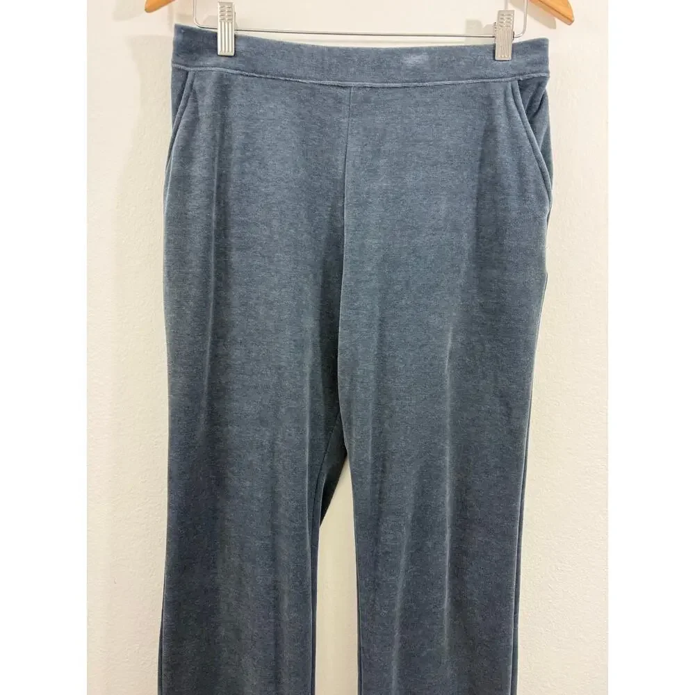 L.L.Bean Velvet Pull On Pants Storm Blue Elastic Waist Drawstring Straight Leg M - Picture 4 of 13